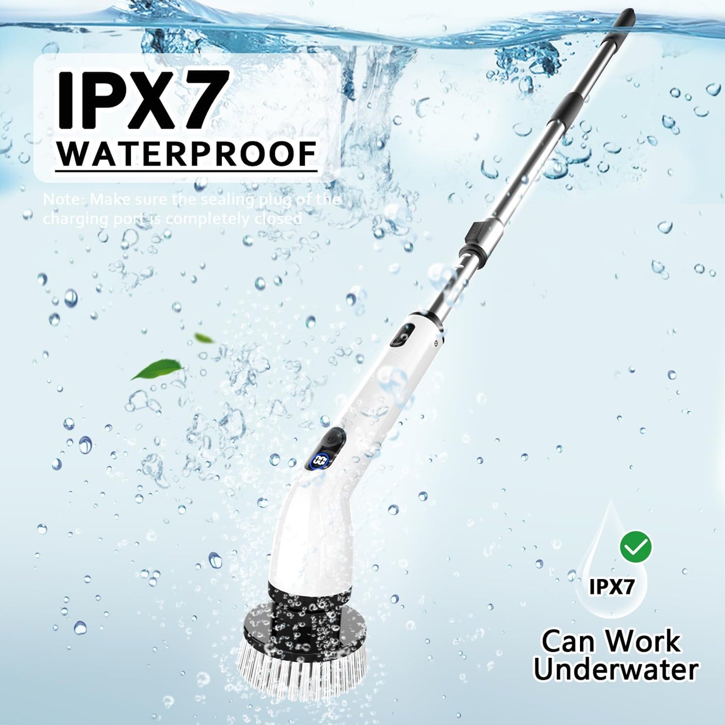 Powerful Electric Spin Scrubber - Waterproof, Cordless Bathroom & Kitchen Cleaner with Adjustable Handle & LCD Display