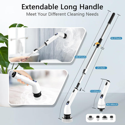 Powerful Electric Spin Scrubber - Waterproof, Cordless Bathroom & Kitchen Cleaner with Adjustable Handle & LCD Display