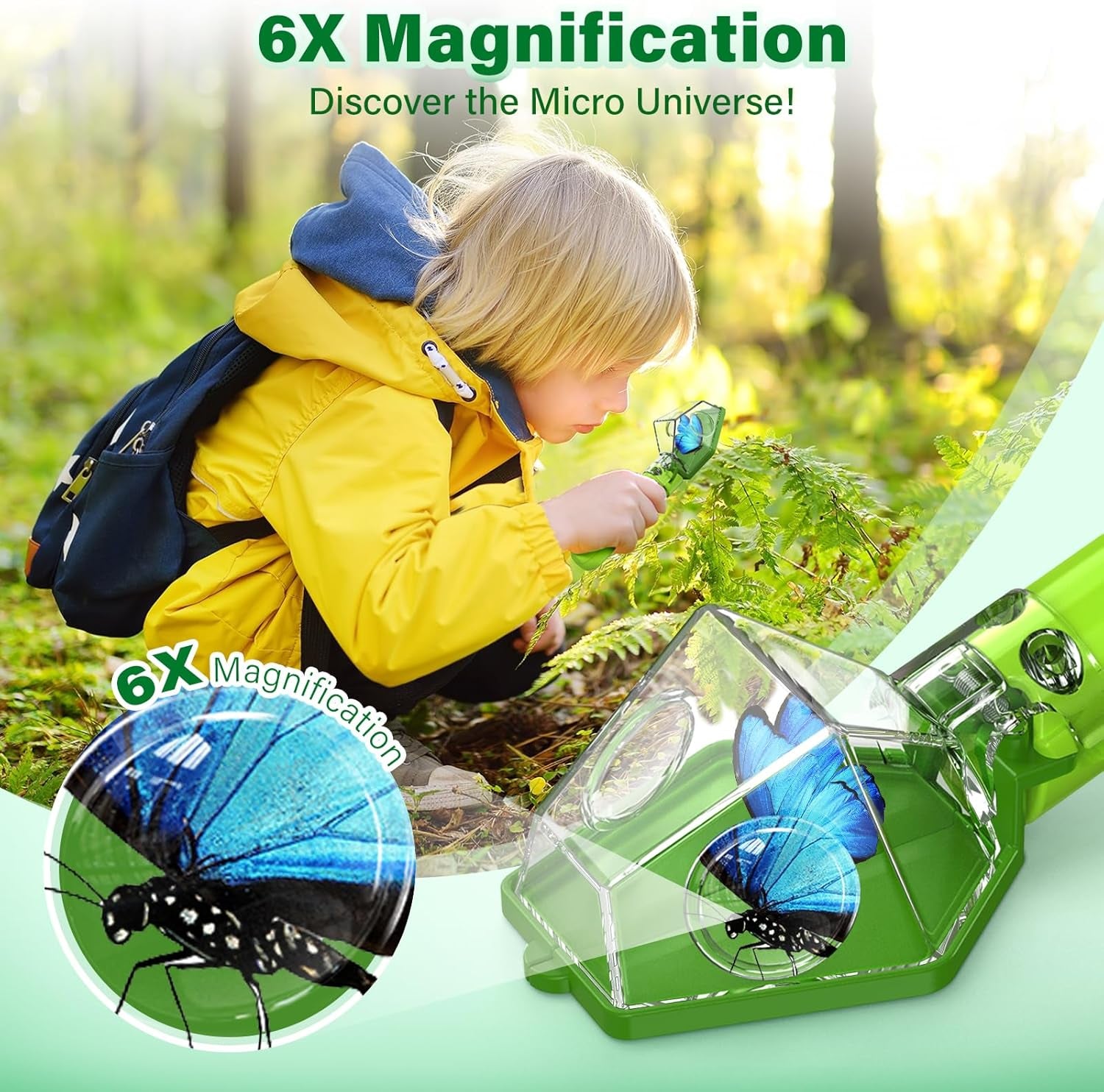 Exciting Bug Catcher Kit for Kids - 6X Magnifier Glass for STEM Exploration, Perfect Indoor & Outdoor Fun, Ideal Christmas & Birthday Gift for Boys, Girls, and Adults - Vibrant Green Design