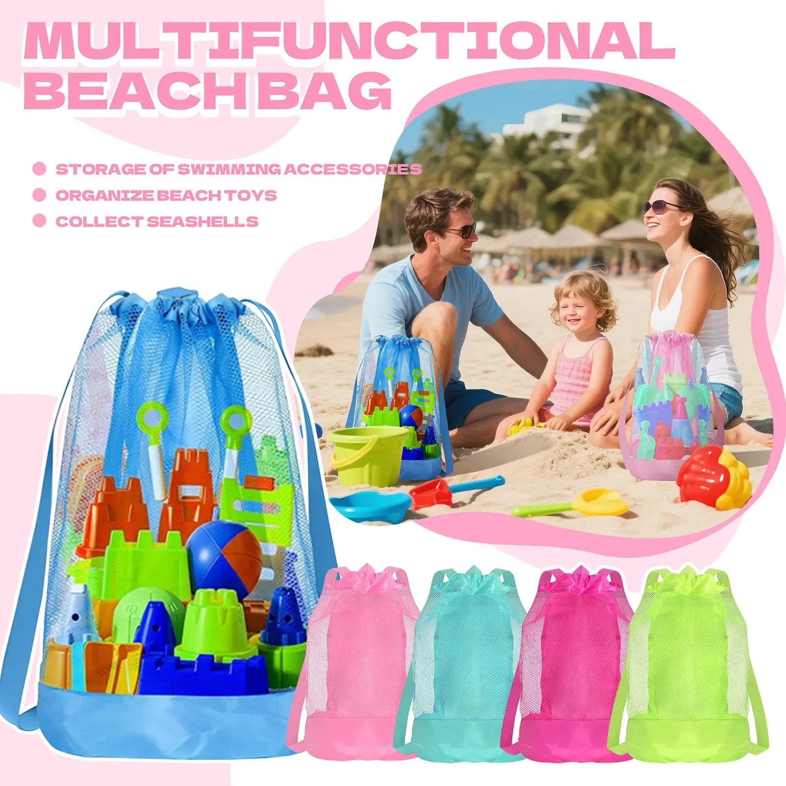 Ultimate Extra-Large Sand-Resistant Beach Backpack - Perfect Kids Pool Toy Storage for Shell Collecting, Travel & Fitness!