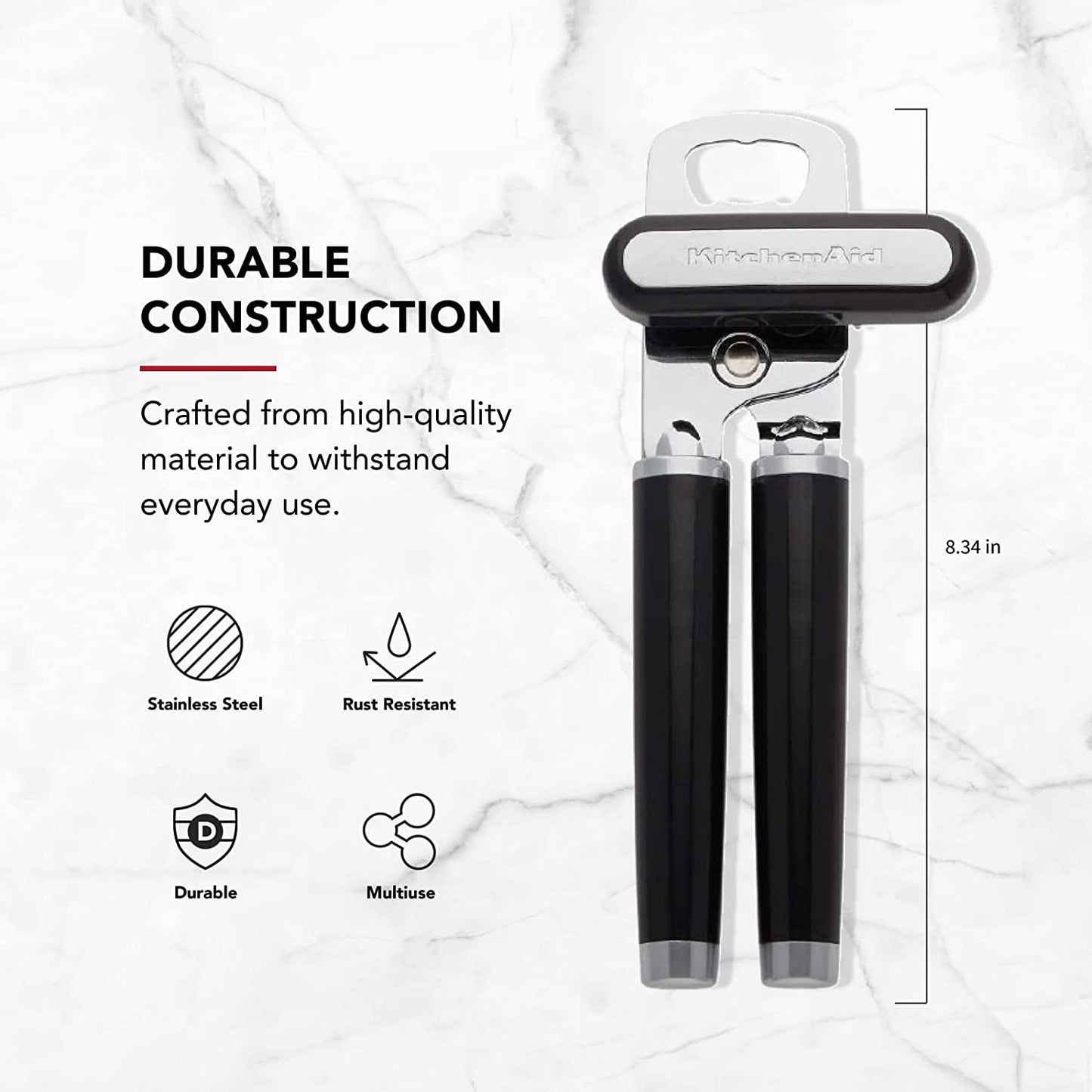 Kitchenaid Classic Multifunction Can and Bottle Opener - Effortless Use with Razor Sharp Stainless Steel and Ergonomic Soft Grip Handles in Sleek Black