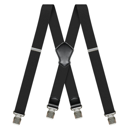 Heavy Duty 1.6 Inch Wide Black Suspenders for Men - Adjustable X Back Elastic Work Braces for Jeans and Dress Pants