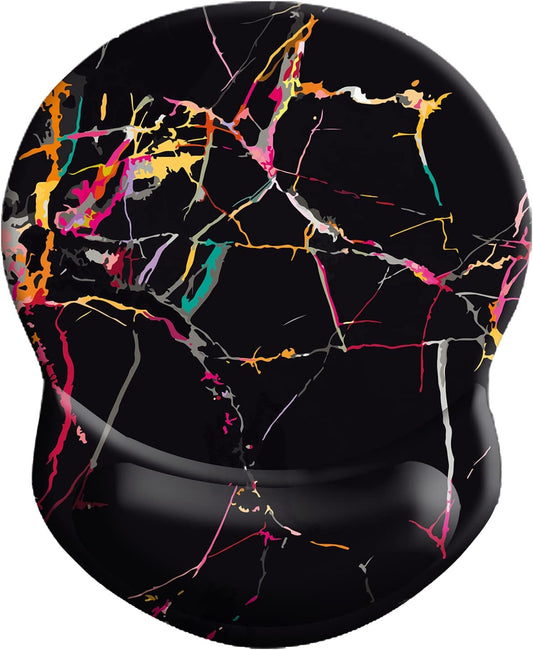 Black Marble Gaming Mouse Pad with Gel Wrist Rest — Non-Slip Ergonomic Support, Washable Surface, 8.7 x 7.5 Inch, Home & Office