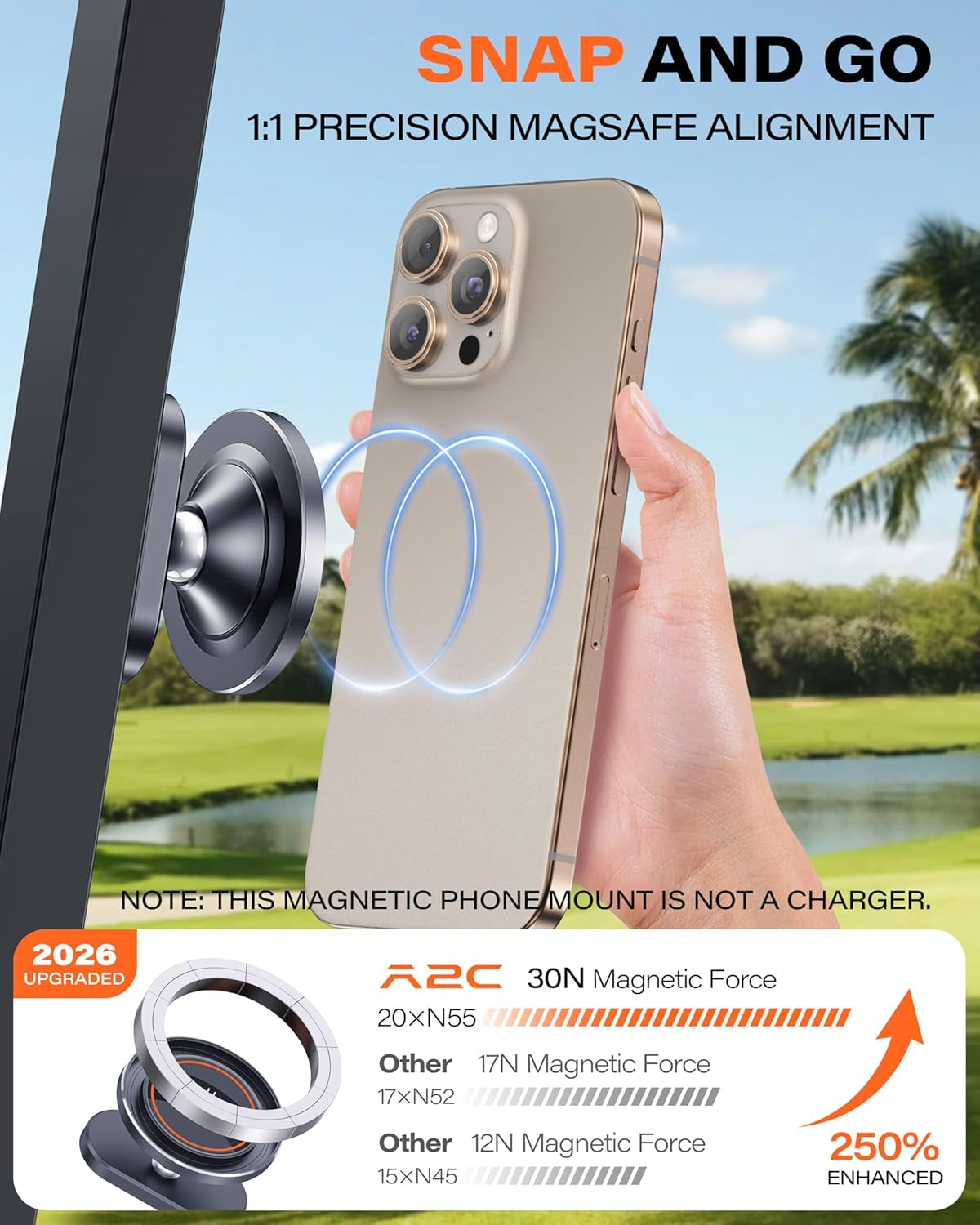 Alloy Magnetic Golf Cart Phone Holder for Magsafe Iphone, Unique Fathers Day Golf Gifts for Men Dad Him Husband Ladies Her Golfers, Golf Accessories Essentials Gadgets Fits EZGO, Club Car, Yamaha