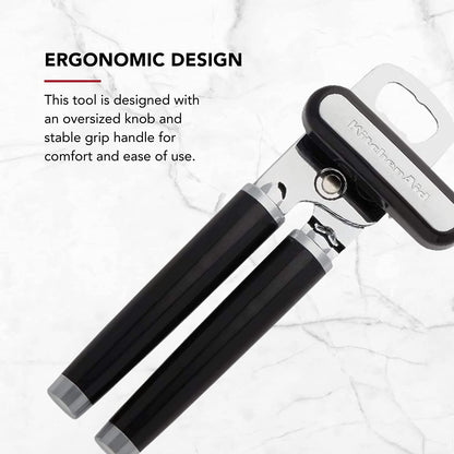Kitchenaid Classic Multifunction Can and Bottle Opener - Effortless Use with Razor Sharp Stainless Steel and Ergonomic Soft Grip Handles in Sleek Black