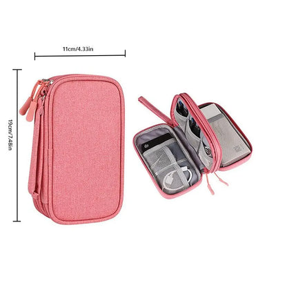 Stylish Portable Digital Storage Bag - USB Cable & Headset Organizer in Pink, Grey, Black, or Navy