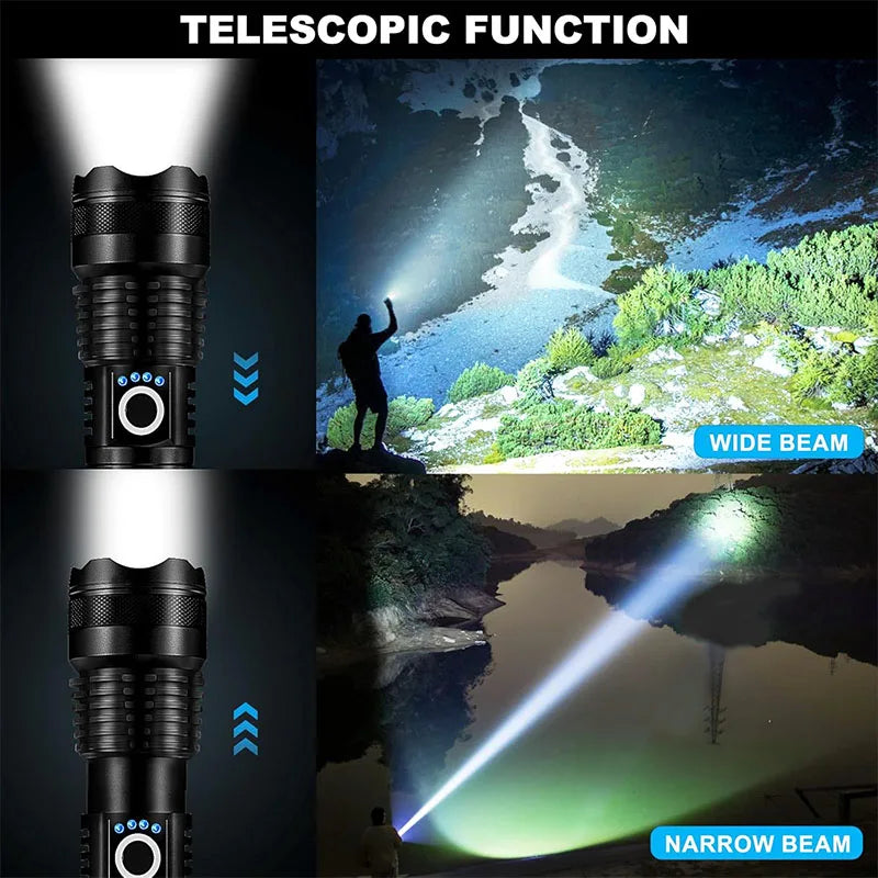 Ultra Bright Rechargeable LED Tactical Flashlight - Durable Aluminum Alloy with Zoom Feature for Camping and Fishing Adventures