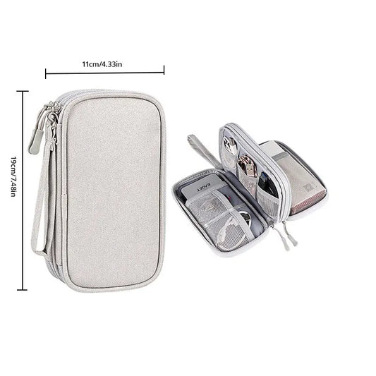 Stylish Portable Digital Storage Bag - USB Cable & Headset Organizer in Pink, Grey, Black, or Navy