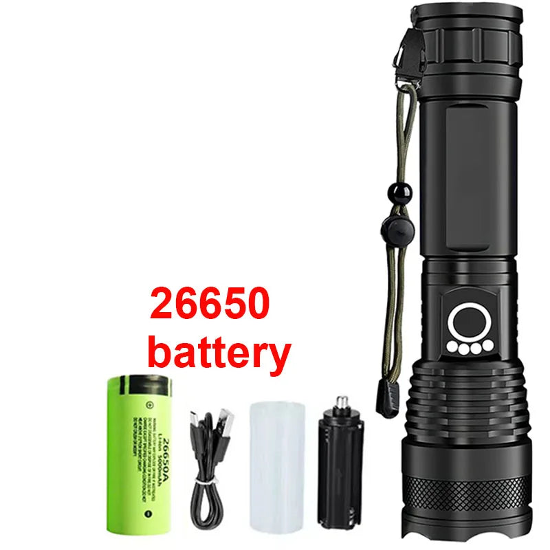 Ultra Bright Rechargeable LED Tactical Flashlight - Durable Aluminum Alloy with Zoom Feature for Camping and Fishing Adventures