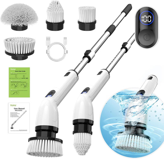 Powerful Electric Spin Scrubber - Waterproof, Cordless Bathroom & Kitchen Cleaner with Adjustable Handle & LCD Display