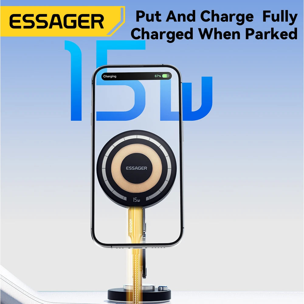 Essager 15W Magnetic Wireless Car Charger & Phone Holder for MagSafe iPhone 15/14/13 Pro Max - Fast Charging & Easy Mounting