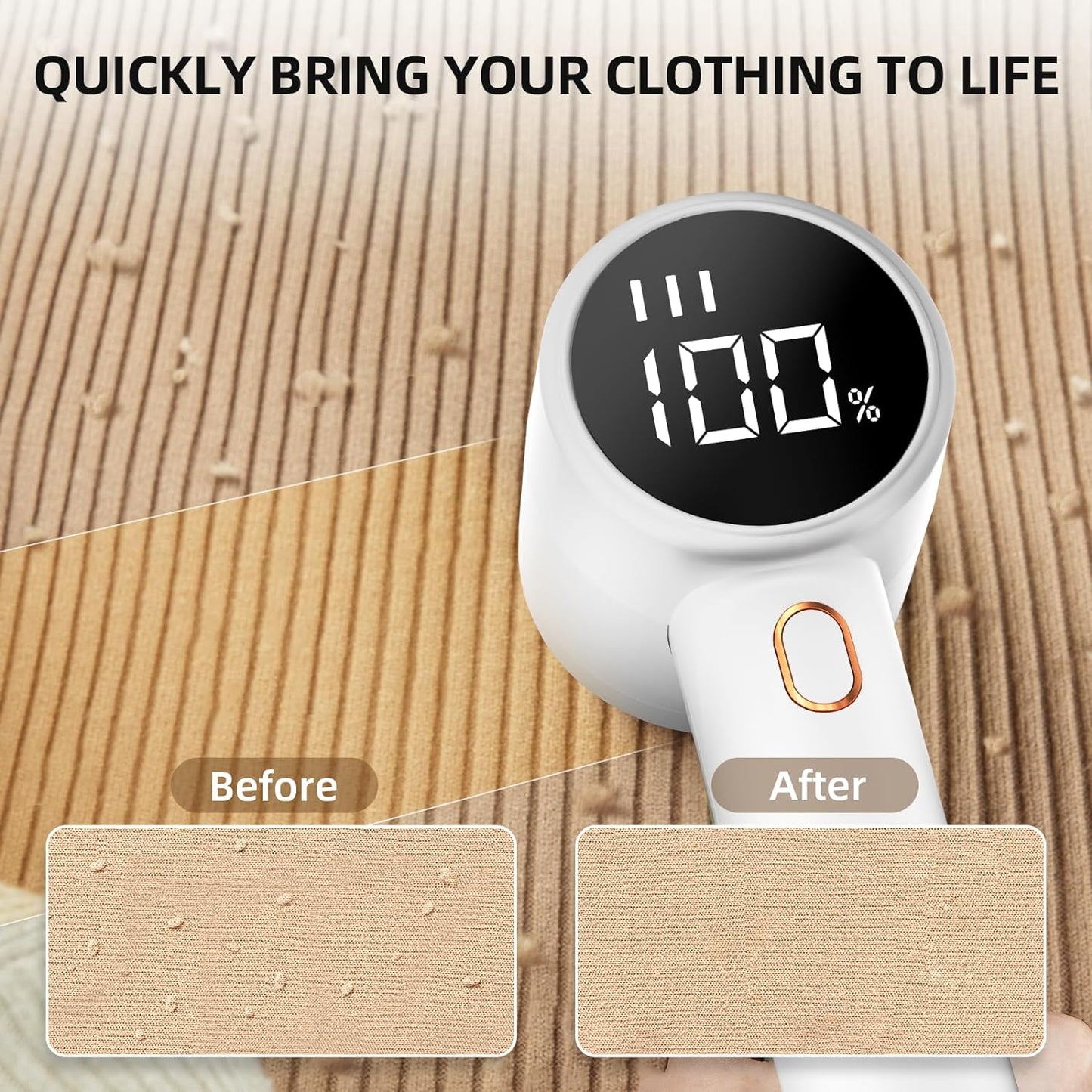 Rechargeable Fabric Shaver & Lint Remover - Portable Electric Sweater Defuzzer with 3 Speeds, 6 Blades & LED Display for Effortless Pilling Removal on Clothes, Furniture & Blankets