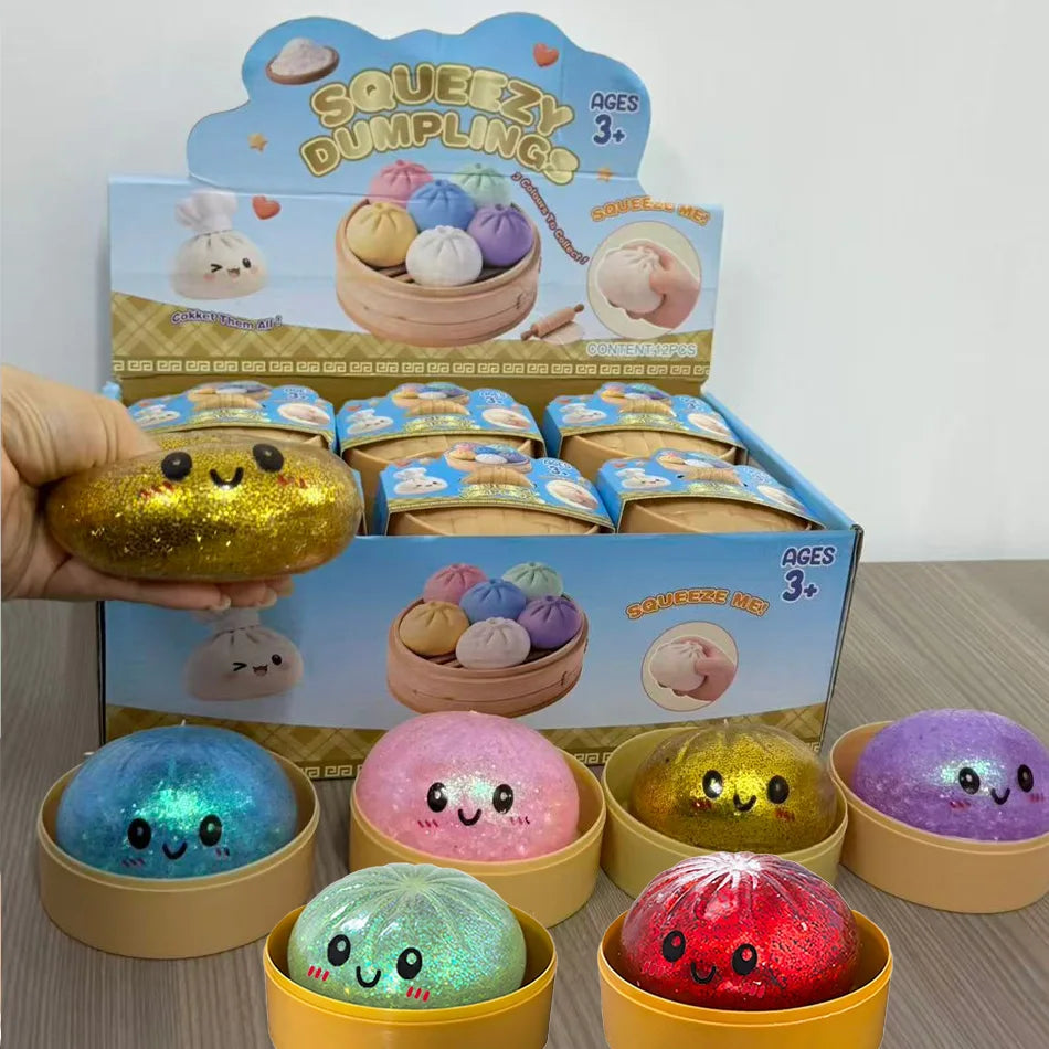 Glitter Dumpling Squishy Stress Relief Toy Set - 1 to 12 Pcs with Box for Sensory Fun