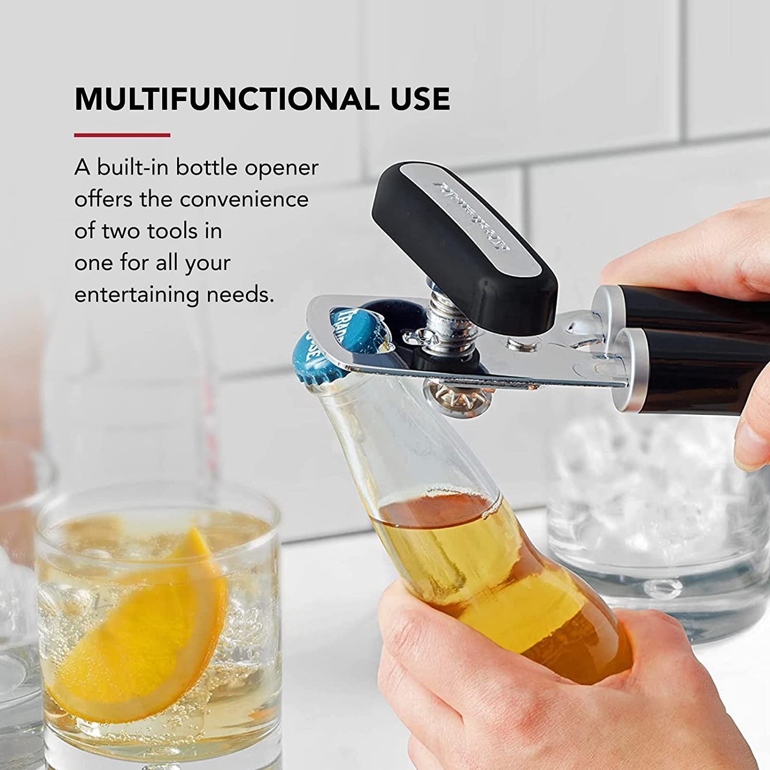 Kitchenaid Classic Multifunction Can and Bottle Opener - Effortless Use with Razor Sharp Stainless Steel and Ergonomic Soft Grip Handles in Sleek Black