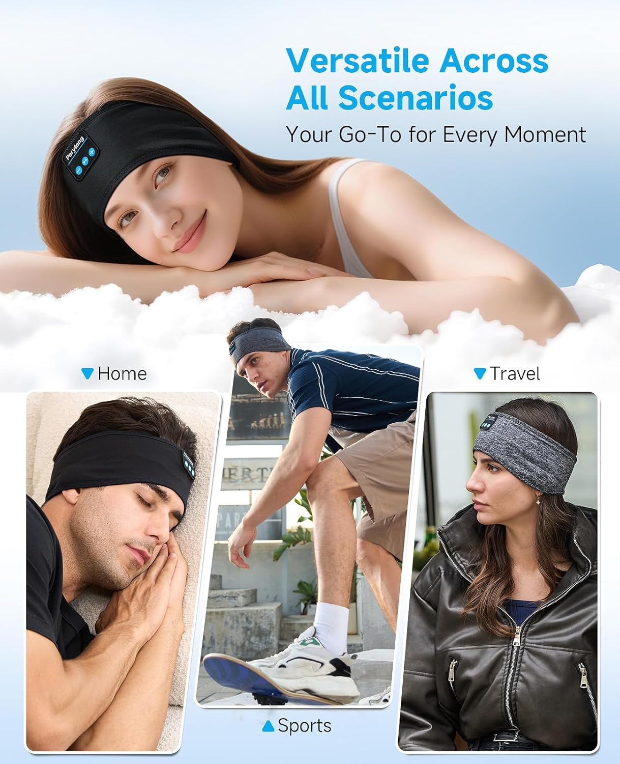Perytong Bluetooth Sleep Headband Headphones — Ultra-Thin HD Speakers, 10Hr Battery, Bluetooth 5.4, Workout & Sleep Headphones for Side Sleepers