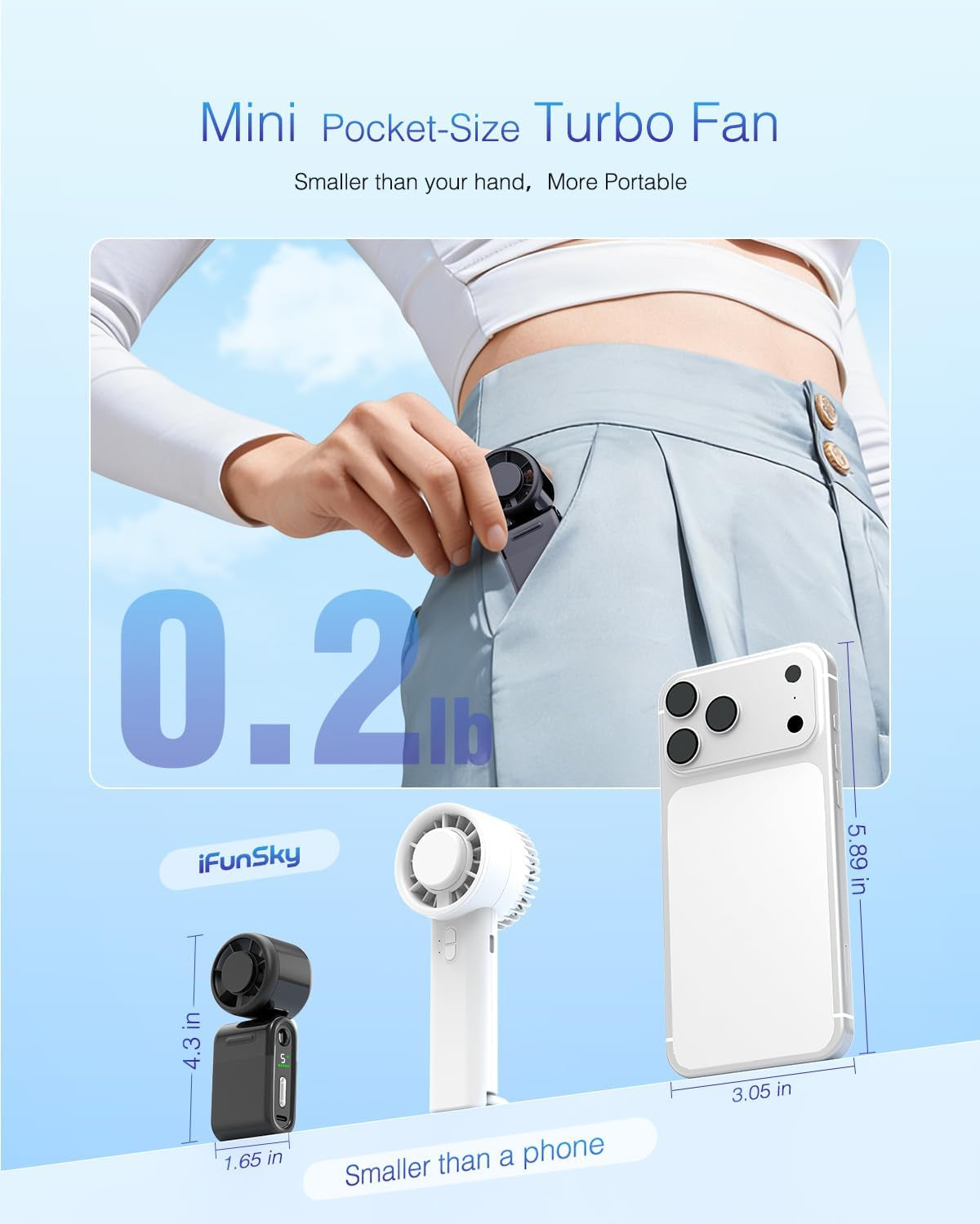 Mini Portable Turbo Fan - Compact, Whisper-Quiet, 5-Speed Rechargeable Personal Fan for Travel & Outdoor Use, Perfect Gift for Everyone (Black)