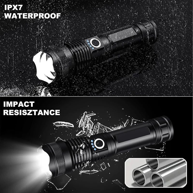 Ultra Bright Rechargeable LED Tactical Flashlight - Durable Aluminum Alloy with Zoom Feature for Camping and Fishing Adventures