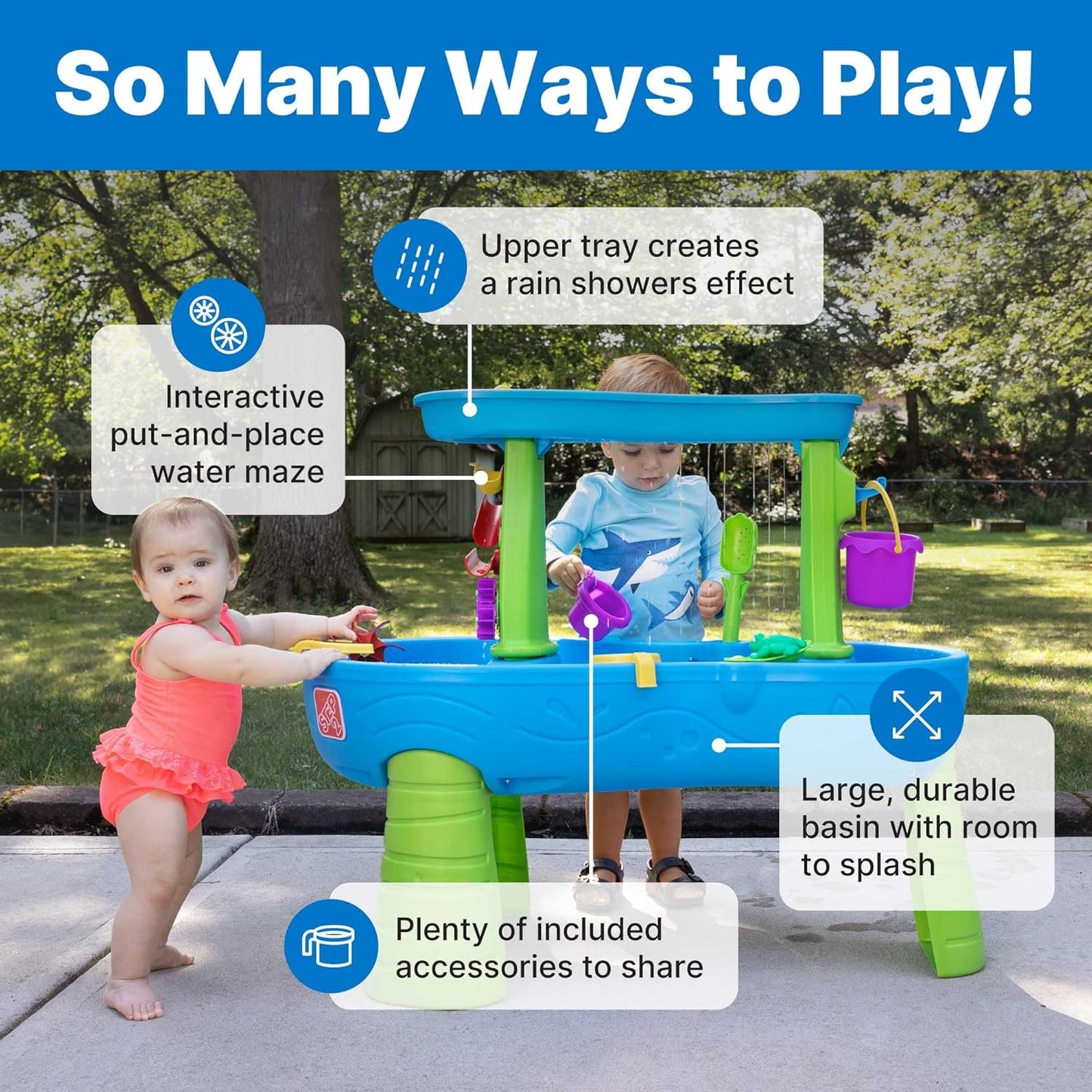 Toddler Rain Shower Water Table – Backyard Sensory Splash Playset with Accessories