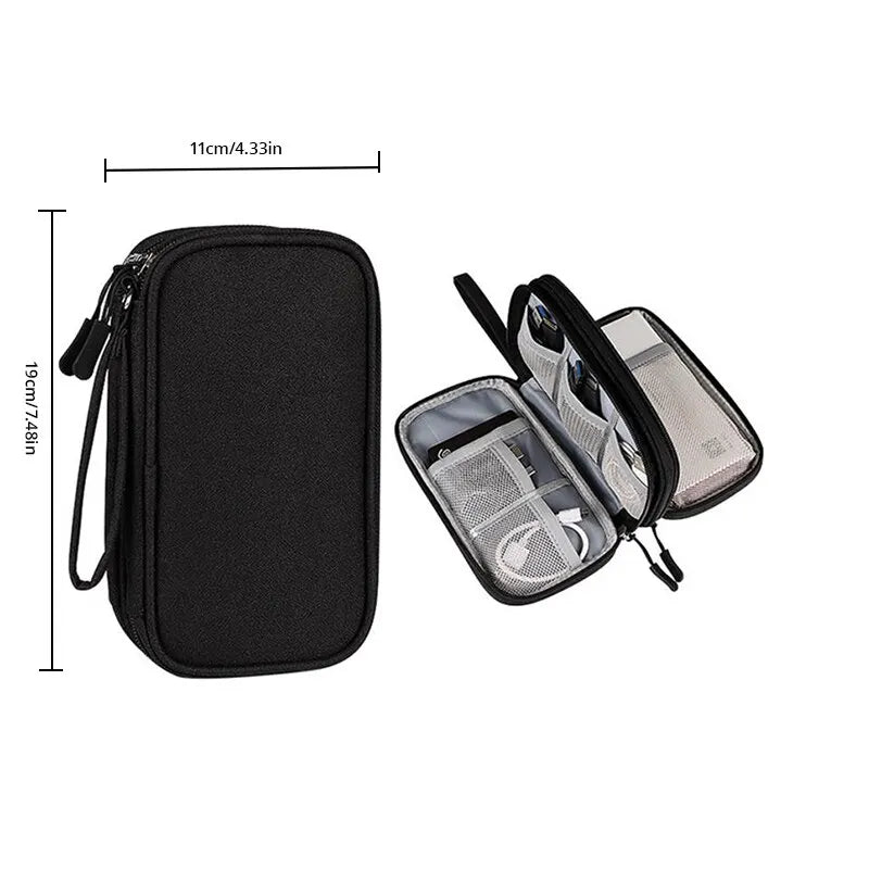 Stylish Portable Digital Storage Bag - USB Cable & Headset Organizer in Pink, Grey, Black, or Navy