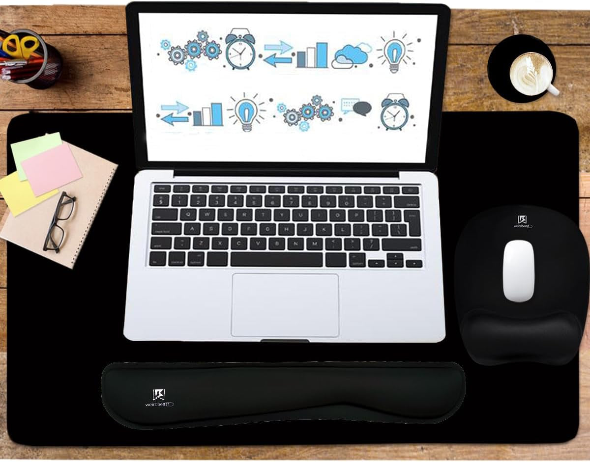 4-in-1 Memory Foam Keyboard Wrist Rest & Desk Mat Set — XL 35.4x15.7" Desk Pad, Keyboard Rest, Mouse Wrist Rest, Coaster, Non-Slip, Gaming & Office