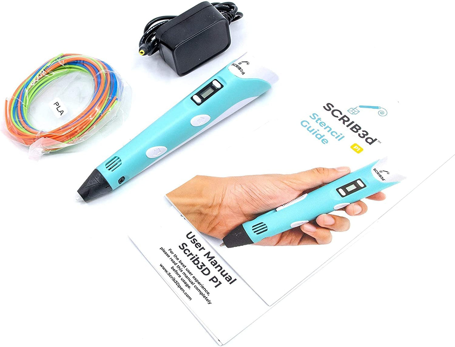 P1 3D Printing Pen Set - Complete Kit with Display, PLA Filament, Stencil Book, Project Guide, and Power Adapter