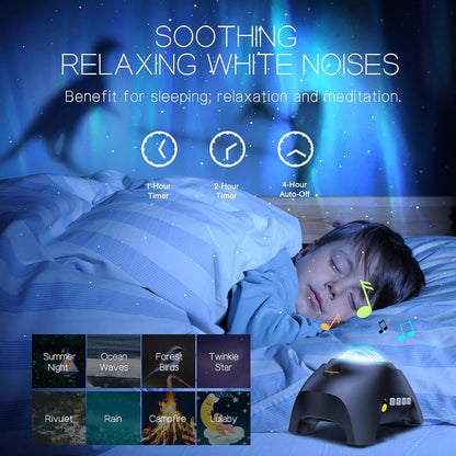 Aurora Galaxy Projector – Cosmic Room Light with White Noise & Bluetooth Speaker