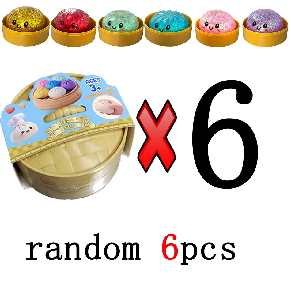Glitter Dumpling Squishy Stress Relief Toy Set - 1 to 12 Pcs with Box for Sensory Fun