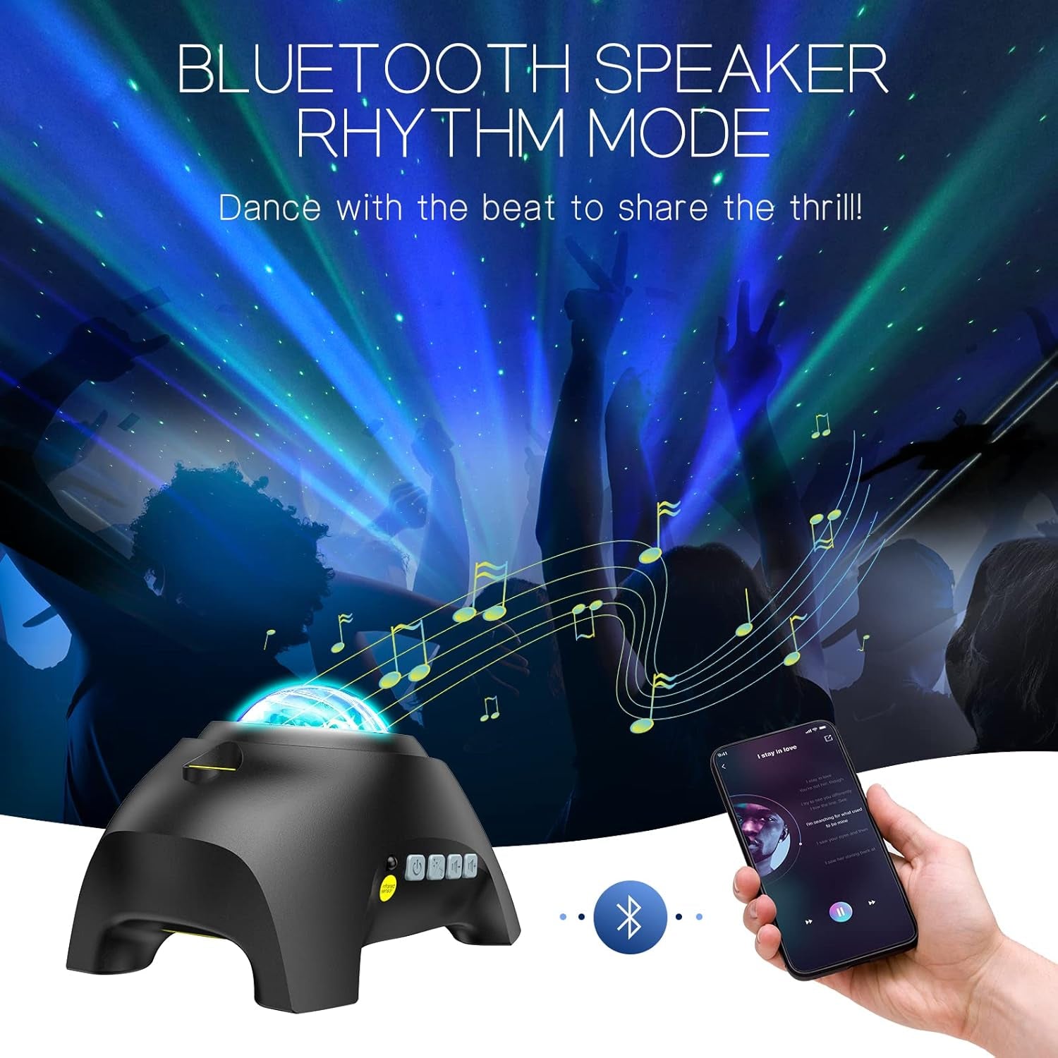 Aurora Galaxy Projector – Cosmic Room Light with White Noise & Bluetooth Speaker