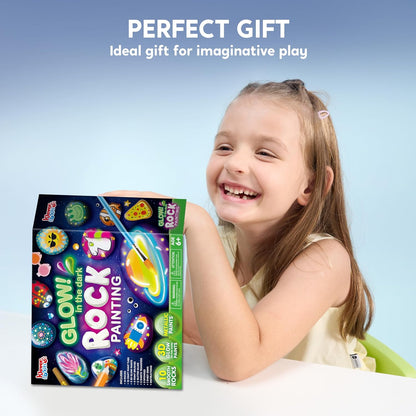 Glow in the Dark Rock Painting Kit - Unleash Creativity with 12 Vibrant Paints for Kids Ages 6-12 - Perfect Arts & Crafts Gift for Birthday Parties and Creative Play