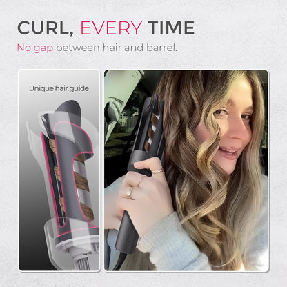 CURLPRO Automatic Rotating Curling Iron - Achieve Effortless Beach Waves with Portable, Dual Voltage Design & Ionic Technology - 1 Inch Ceramic Coating in Metallic Gray