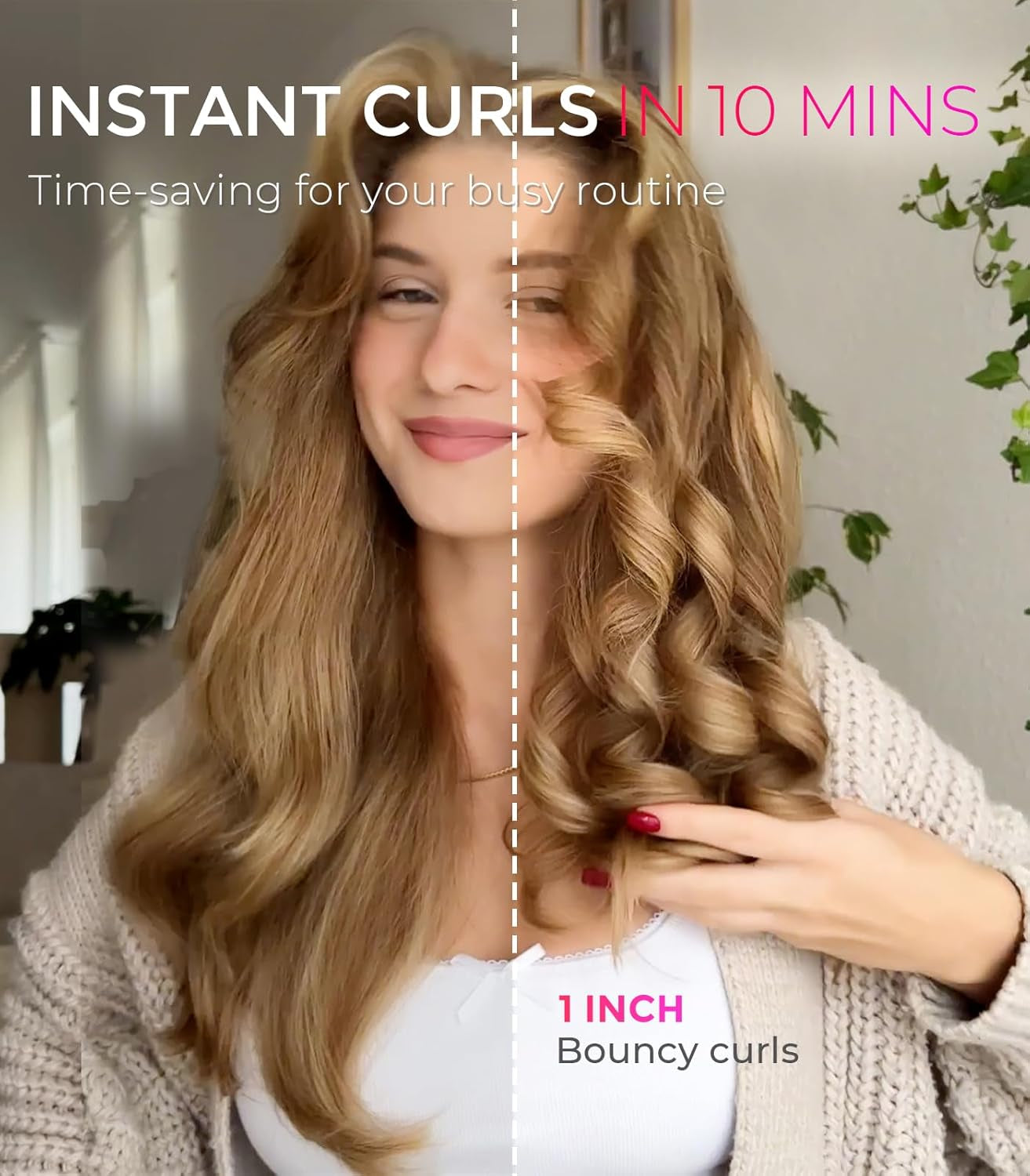 CURLPRO Automatic Rotating Curling Iron - Achieve Effortless Beach Waves with Portable, Dual Voltage Design & Ionic Technology - 1 Inch Ceramic Coating in Metallic Gray