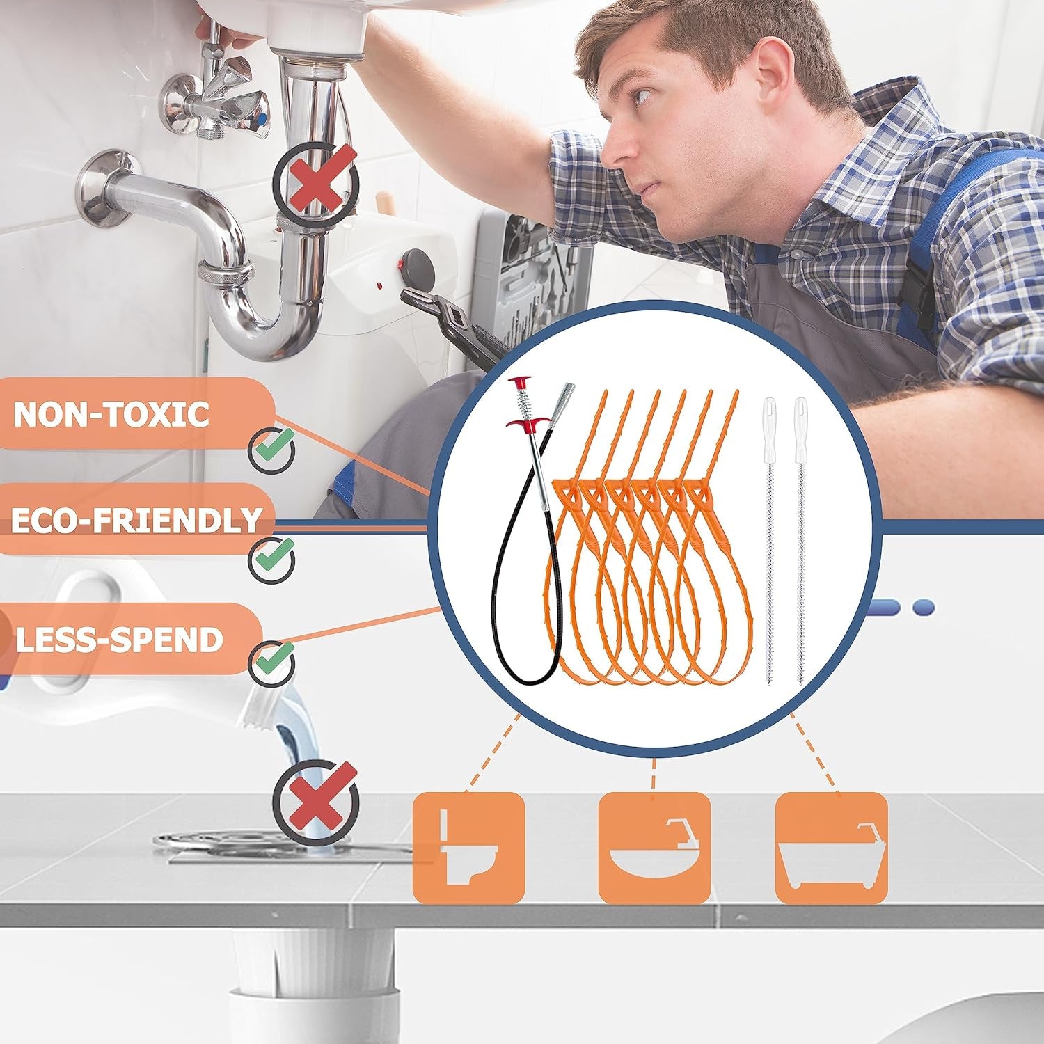 Drain Rescue Tool Kit – 9-Piece Hair Clog Remover Set for Sinks, Showers & Tubs