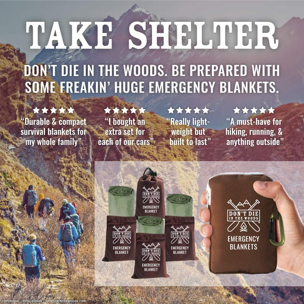 Freakin' Huge Emergency Blankets 4-Pack — Extra Large 5'x7' Mylar Space Blankets, Ripstop Nylon Stuff Sacks, Carabiner Pack, Survival & First Aid