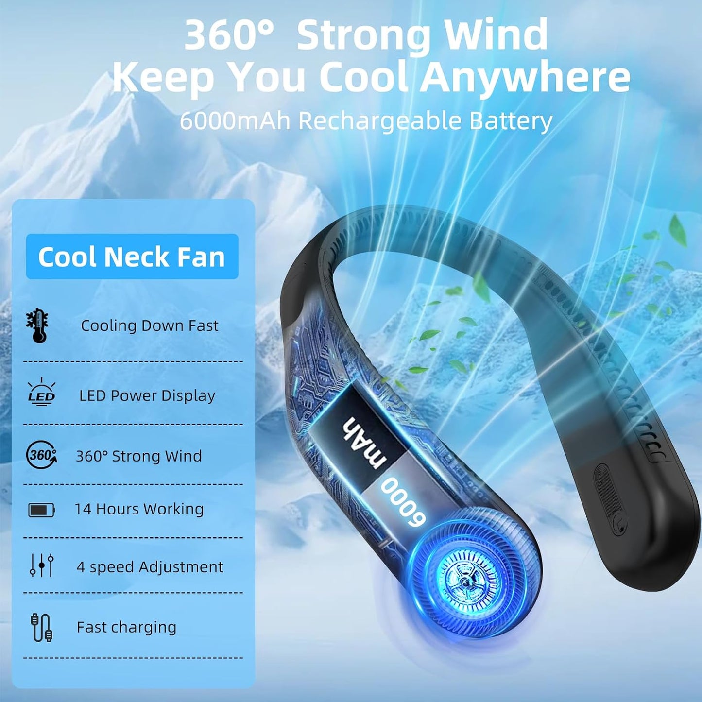 Rechargeable Neck Fan – Hands-Free Wearable Cooling Fan for Travel, Work & Summer