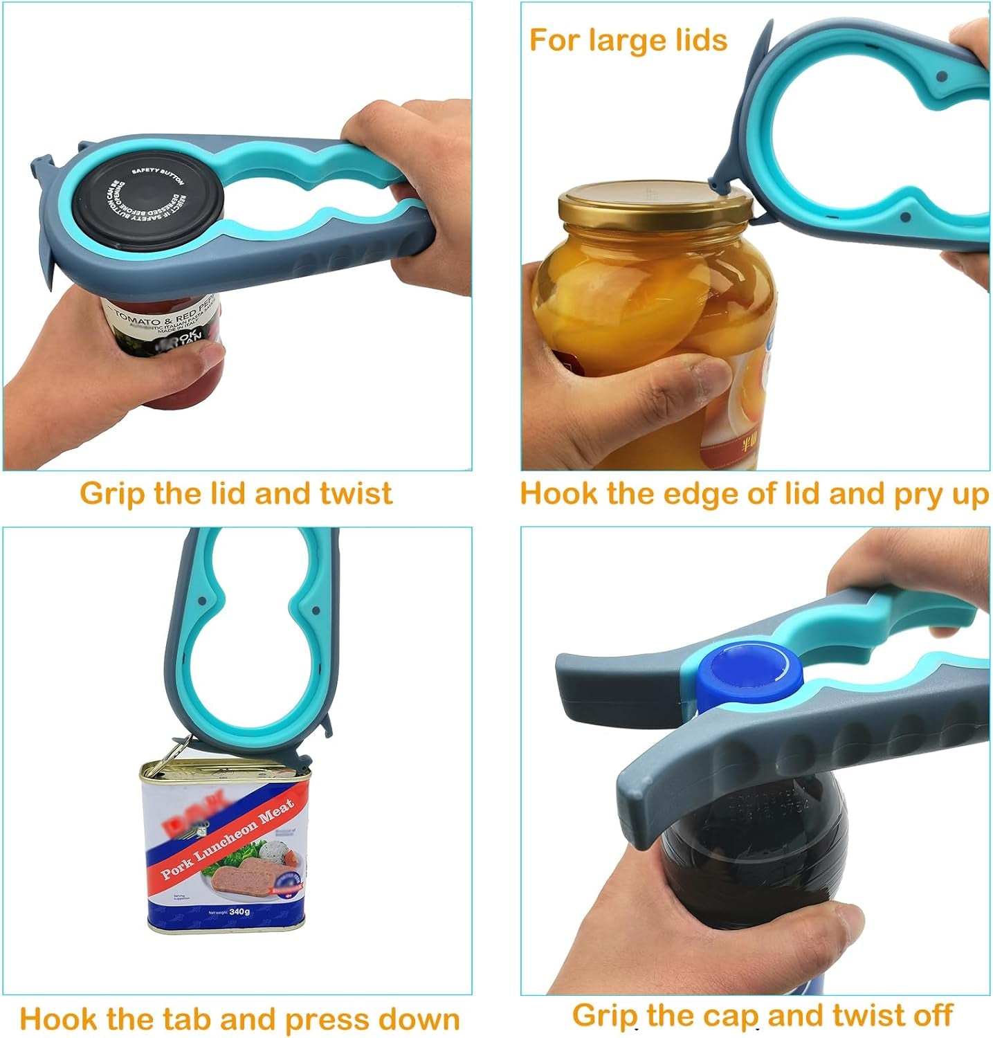Easy-Grip Jar Opener – 6-in-1 Kitchen Tool for Stubborn Lids, Bottles & Pull Tabs