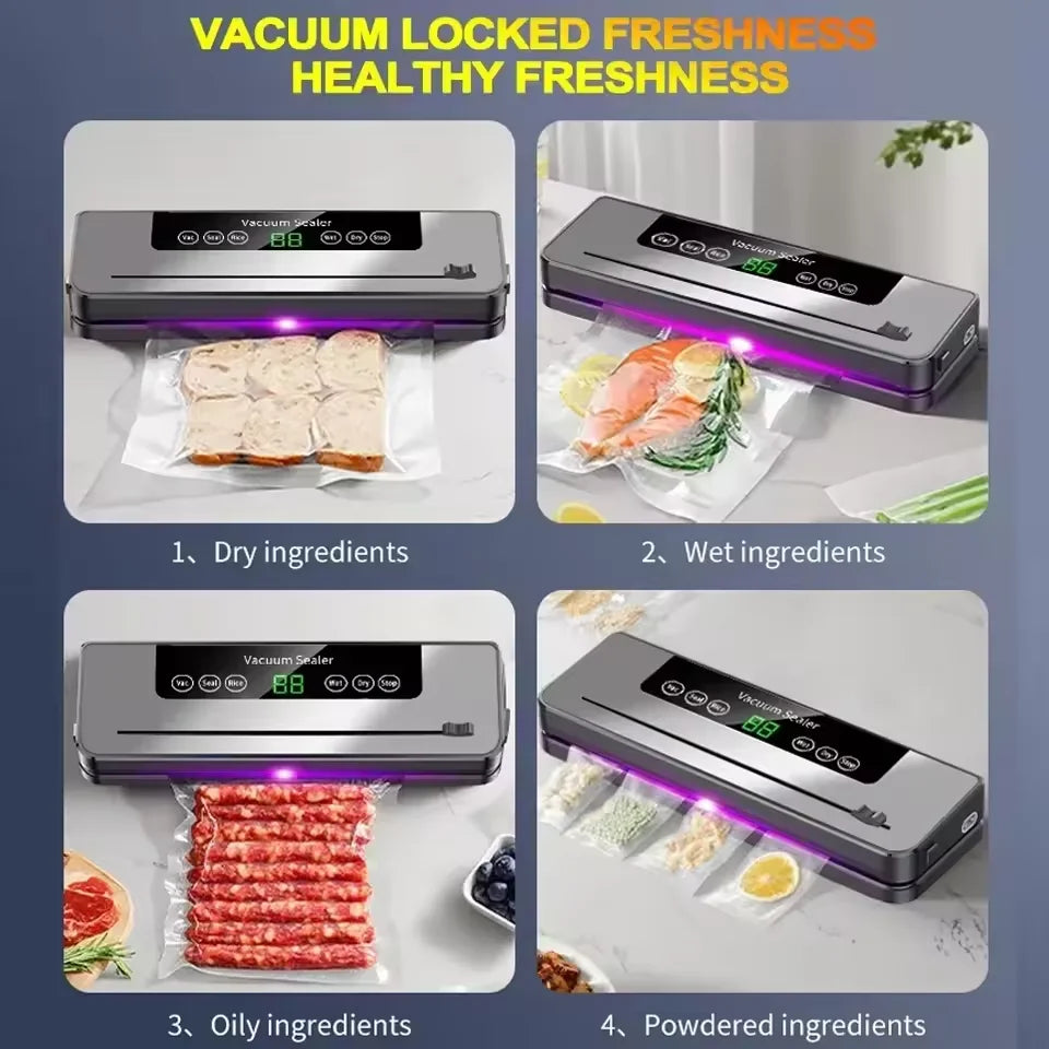 Premium Electric Vacuum Sealer with Built-In Cutter - Effortless Food Storage for Dry & Wet Items!