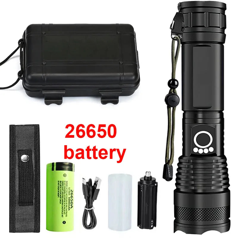 Ultra Bright Rechargeable LED Tactical Flashlight - Durable Aluminum Alloy with Zoom Feature for Camping and Fishing Adventures