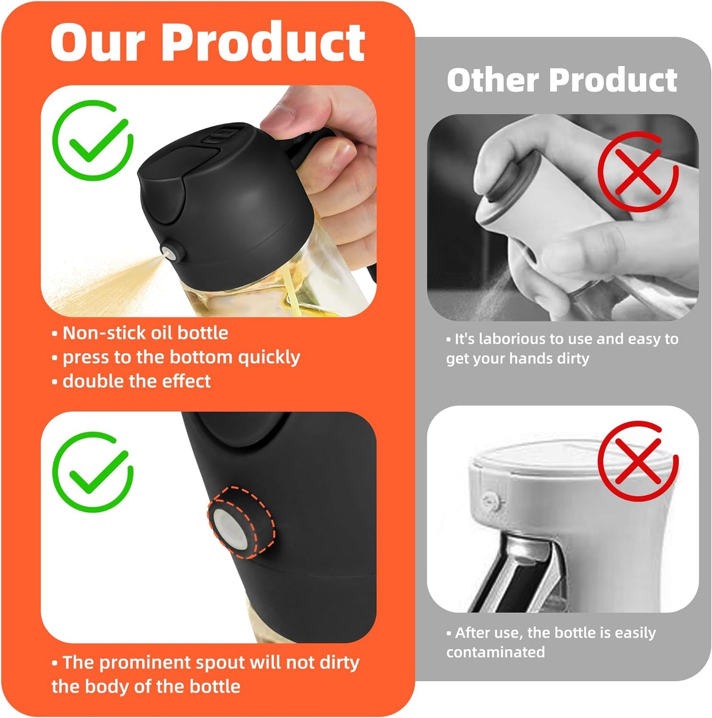2-in-1 Glass Oil Sprayer & Dispenser – 16oz Kitchen Bottle for Air Fryer, Salad & BBQ