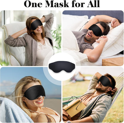 Ultimate 3D Sleep Mask for Men & Women - 100% Pressure-Free, Light-Blocking Eye Cover with Adjustable Strap for Travel and Relaxation - Black