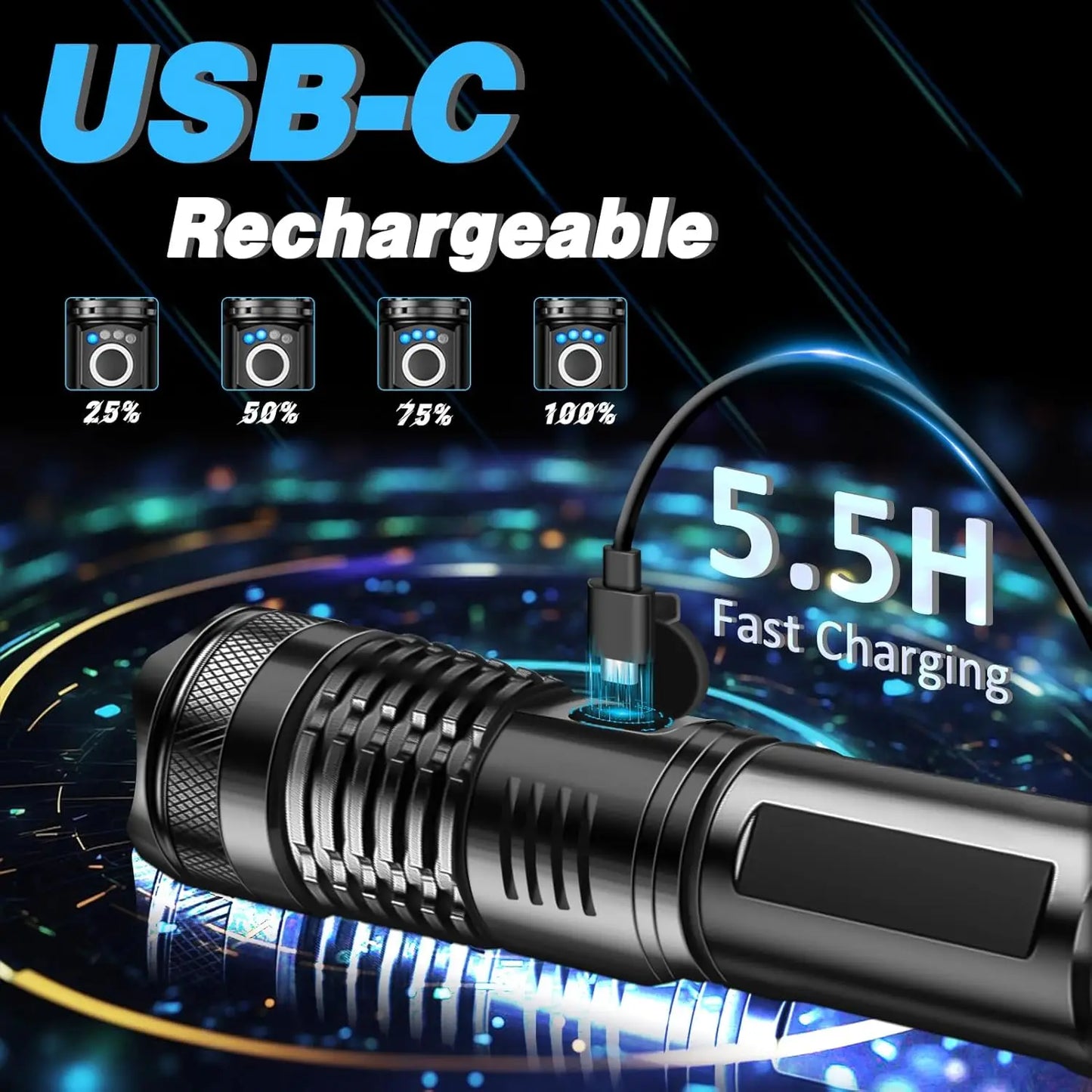Ultra Bright Rechargeable LED Tactical Flashlight - Durable Aluminum Alloy with Zoom Feature for Camping and Fishing Adventures