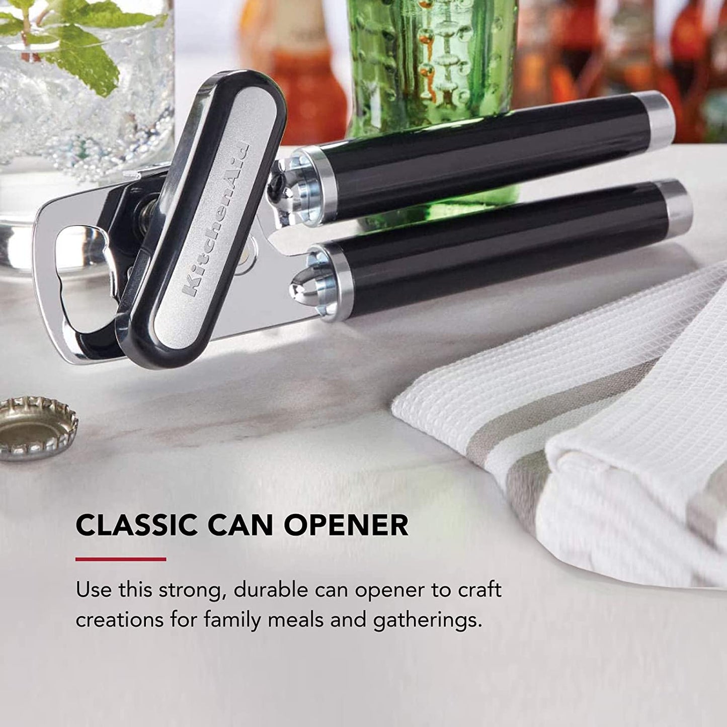 Kitchenaid Classic Multifunction Can and Bottle Opener - Effortless Use with Razor Sharp Stainless Steel and Ergonomic Soft Grip Handles in Sleek Black