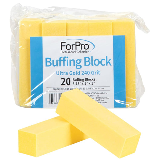 Ultra Gold Four-Sided Nail Buffing Block, 240 Grit, 3.75" L x 1" W x 1" H, Pack of 20 for Manicure and Pedicure Use
