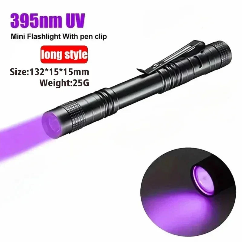 395Nm UV Blacklight Flashlight - Portable Pet Urine & Bed Bug Detector with Clip for Camping - AAA Battery Powered