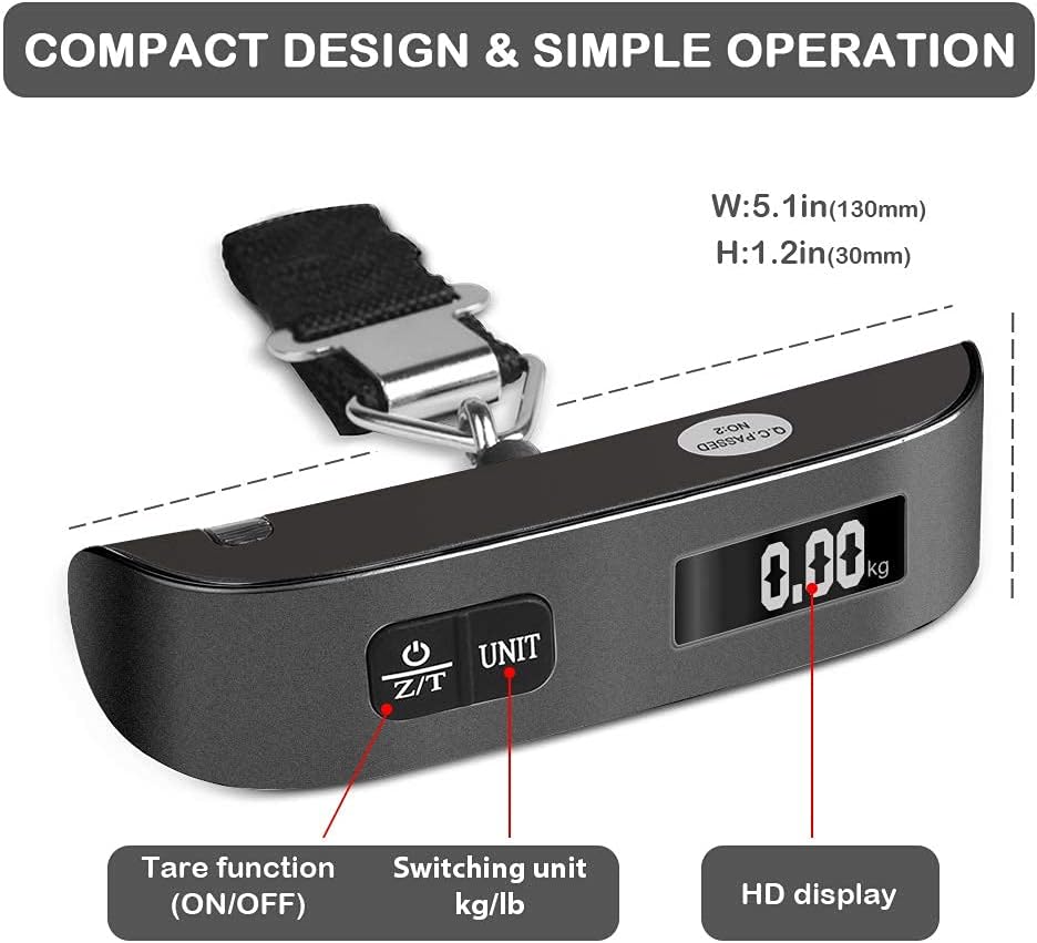 Portable Digital Luggage Scale with Rubber Coating - 110 lb Capacity, Battery Included
