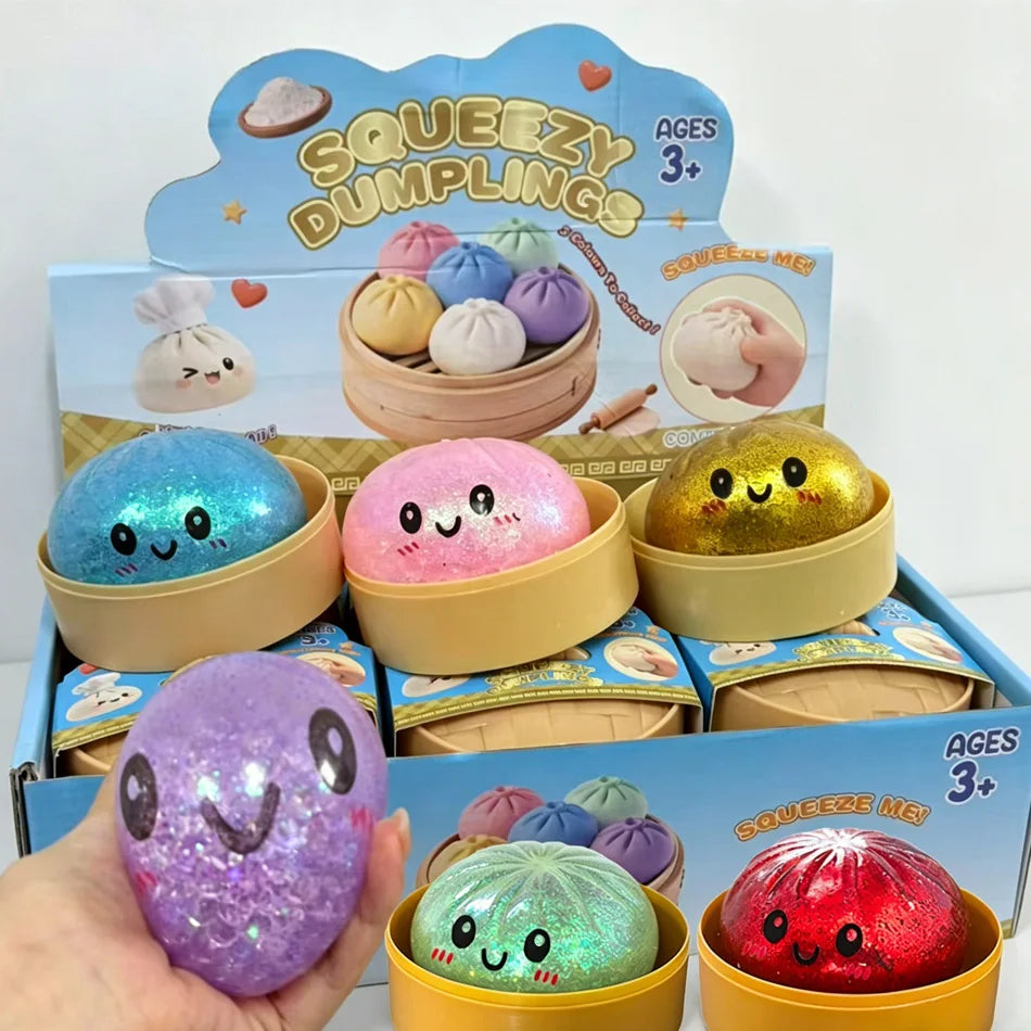 Glitter Dumpling Squishy Stress Relief Toy Set - 1 to 12 Pcs with Box for Sensory Fun