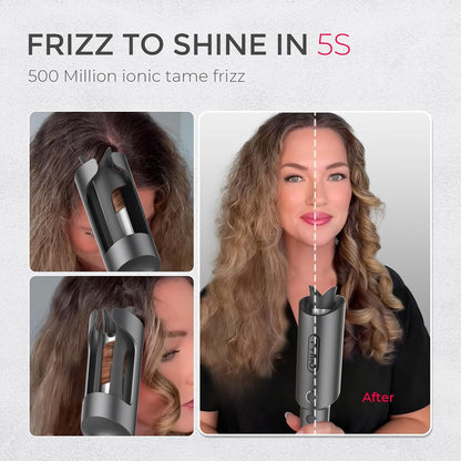 CURLPRO Automatic Rotating Curling Iron - Achieve Effortless Beach Waves with Portable, Dual Voltage Design & Ionic Technology - 1 Inch Ceramic Coating in Metallic Gray