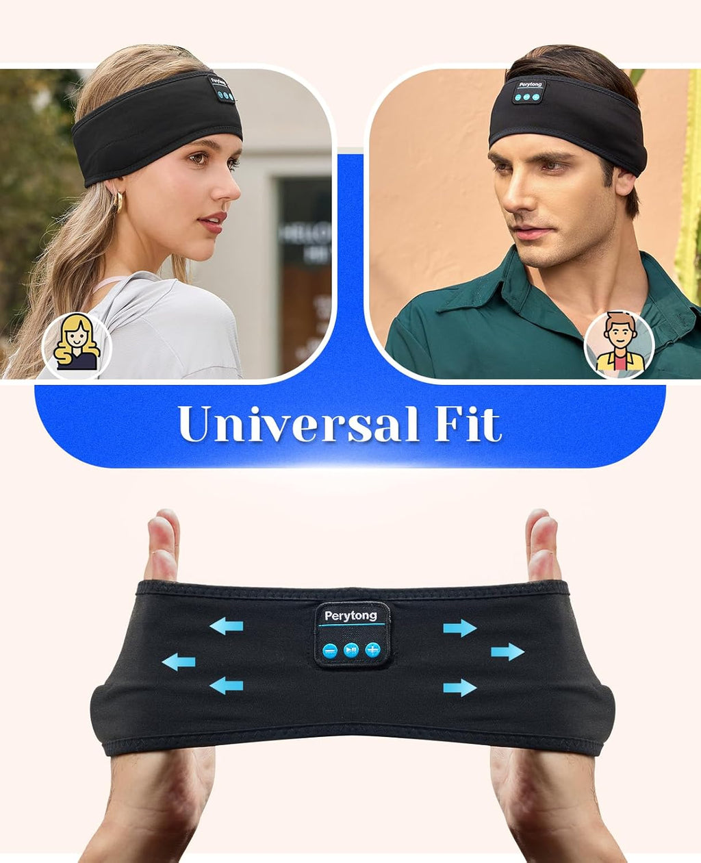 Perytong Bluetooth Sleep Headband Headphones — Ultra-Thin HD Speakers, 10Hr Battery, Bluetooth 5.4, Workout & Sleep Headphones for Side Sleepers