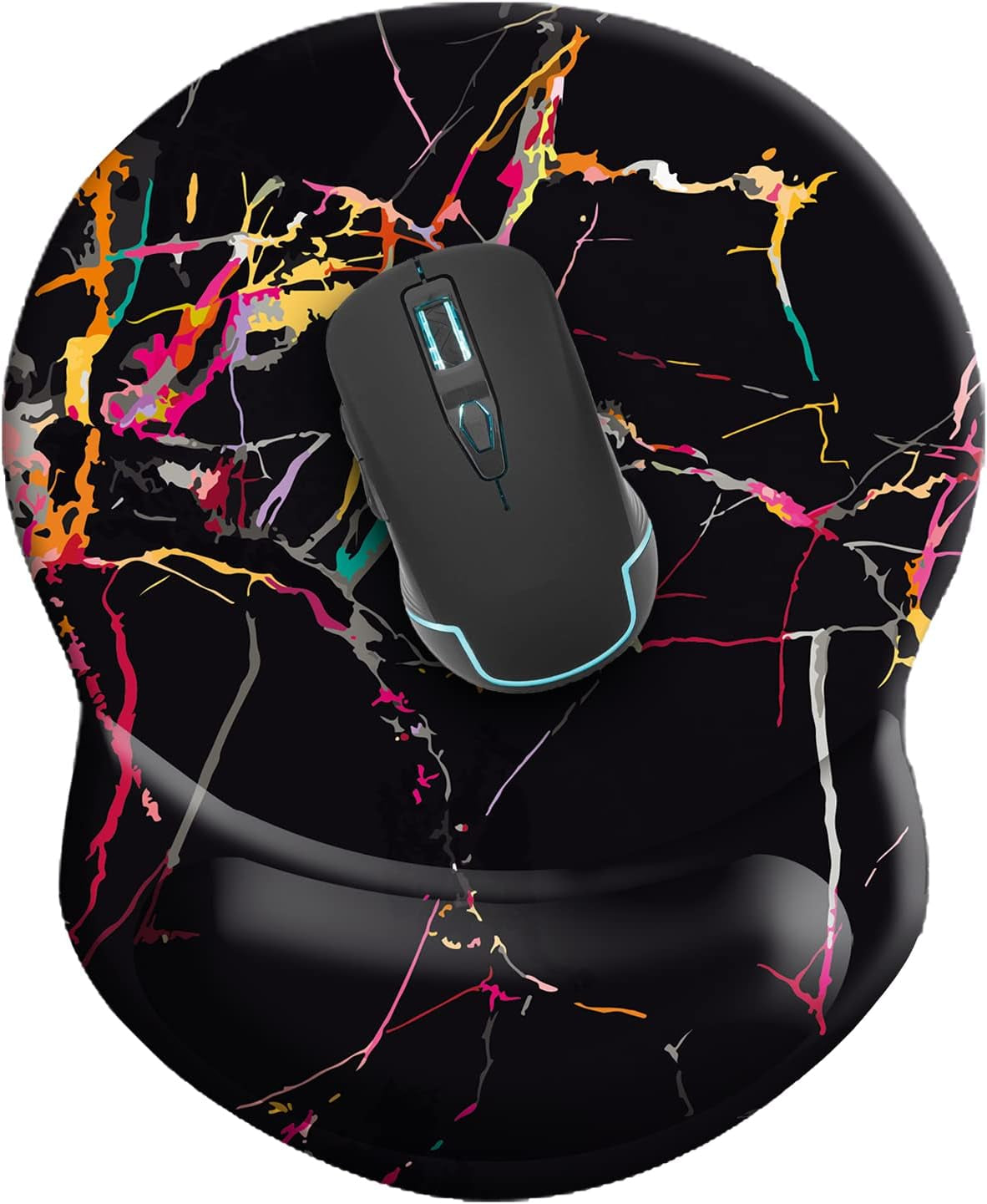 Black Marble Gaming Mouse Pad with Gel Wrist Rest — Non-Slip Ergonomic Support, Washable Surface, 8.7 x 7.5 Inch, Home & Office