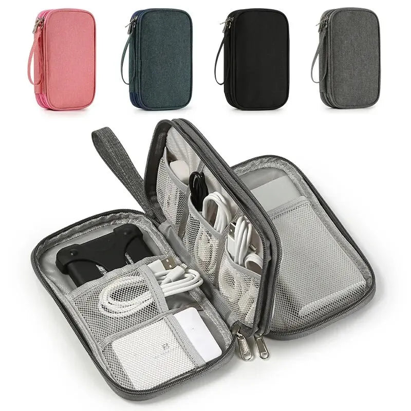 Stylish Portable Digital Storage Bag - USB Cable & Headset Organizer in Pink, Grey, Black, or Navy