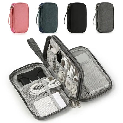 Stylish Portable Digital Storage Bag - USB Cable & Headset Organizer in Pink, Grey, Black, or Navy